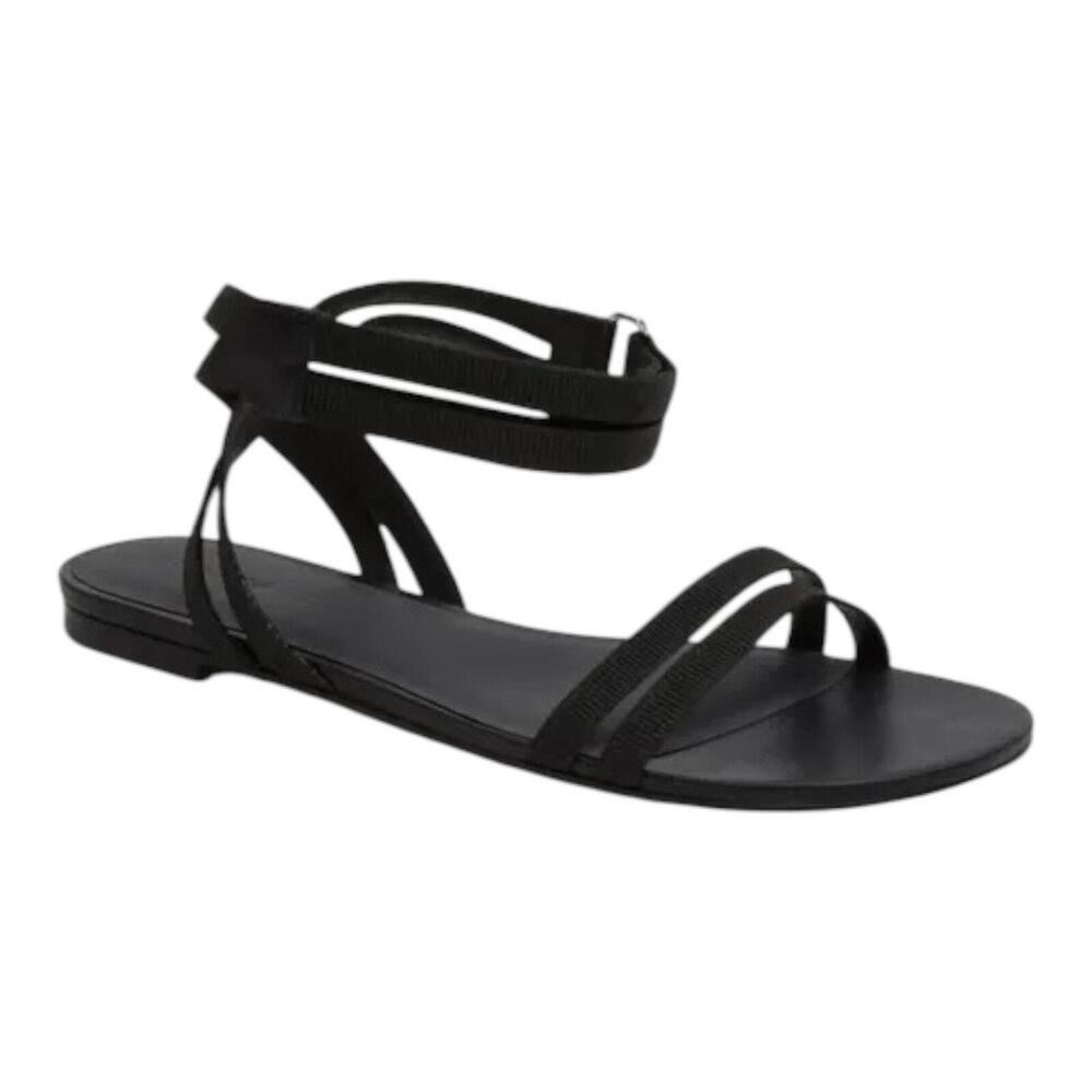 Rebecca Allen The Flat Two Strap Sandal Black Open Toe Women's Size 7.5M NWOB